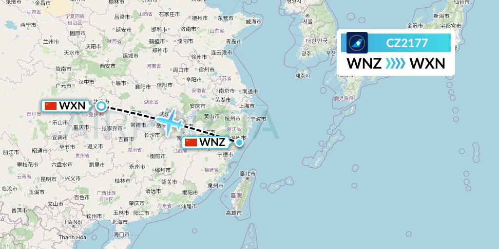 CZ2177 China Southern Airlines Flight Map: Wenzhou to Wanzhou