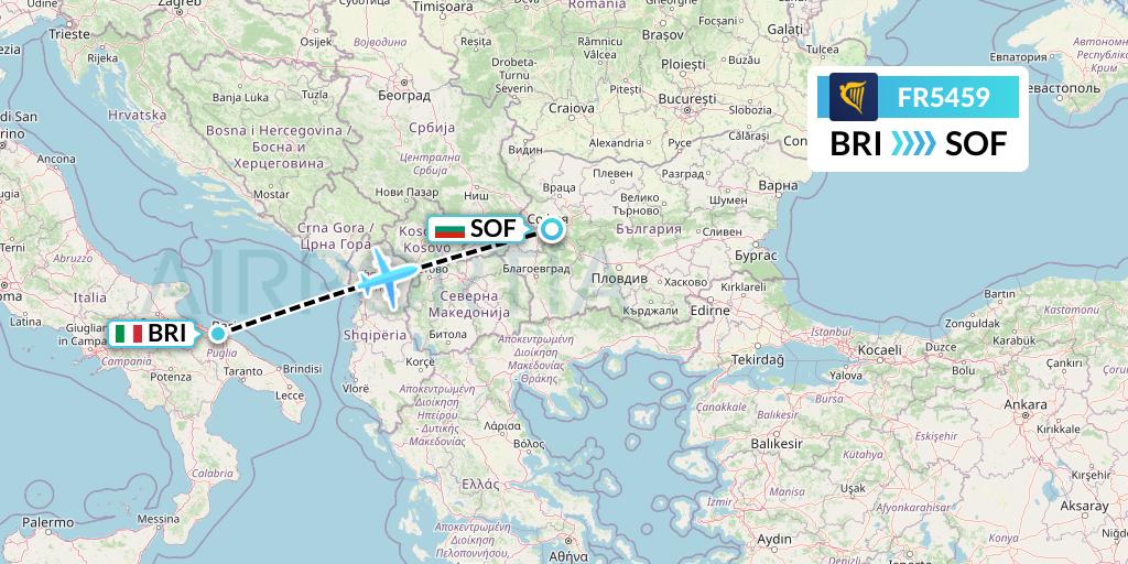 FR5459 Ryanair Flight Map: Bari to Sofia
