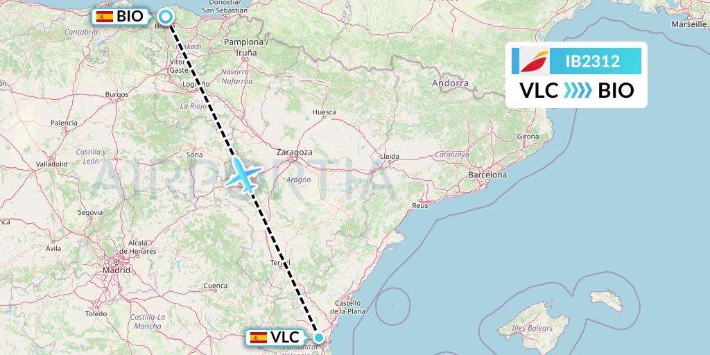 IB2312 Iberia Flight Map: Valencia to Bilbao
