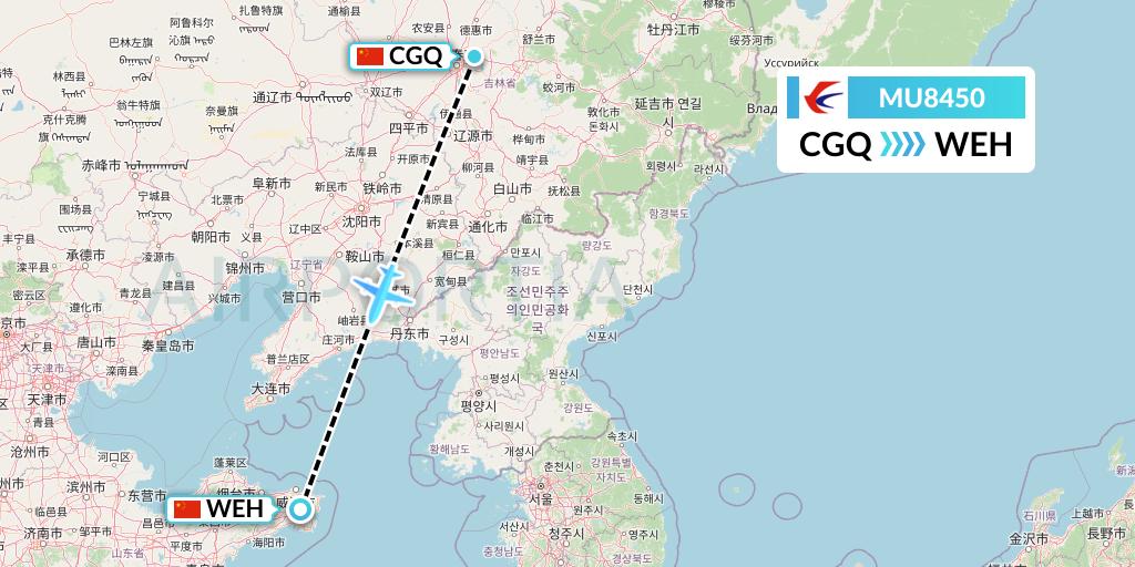 MU8450 China Eastern Airlines Flight Map: Changchun to Weihai