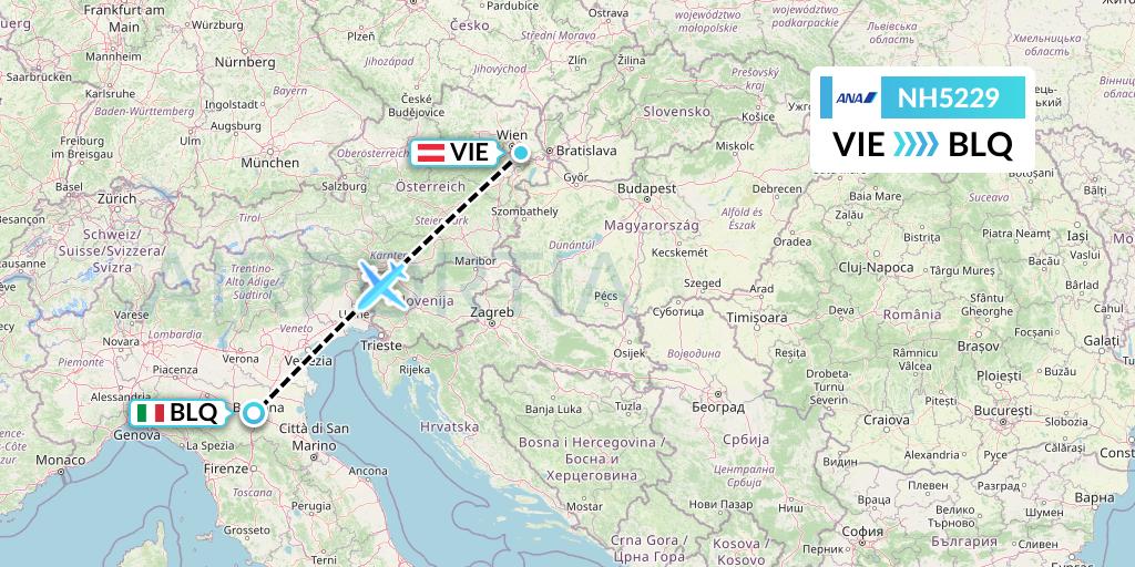 NH5229 All Nippon Airways Flight Map: Vienna to Bologna