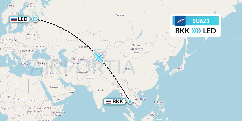 SU621 Aeroflot Flight Map: Bangkok to St. Petersburg