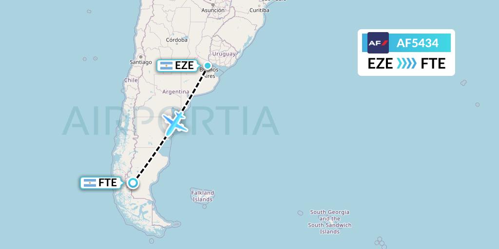 AF5434 Air France Flight Map: Buenos Aires to El Calafate
