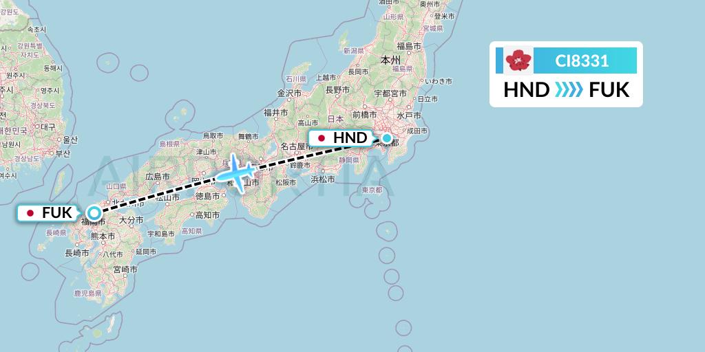 CI8331 China Airlines Flight Map: Tokyo to Fukuoka