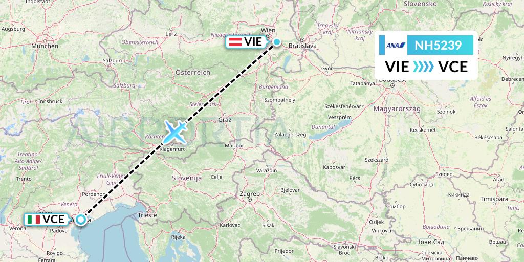 NH5239 All Nippon Airways Flight Map: Vienna to Venice