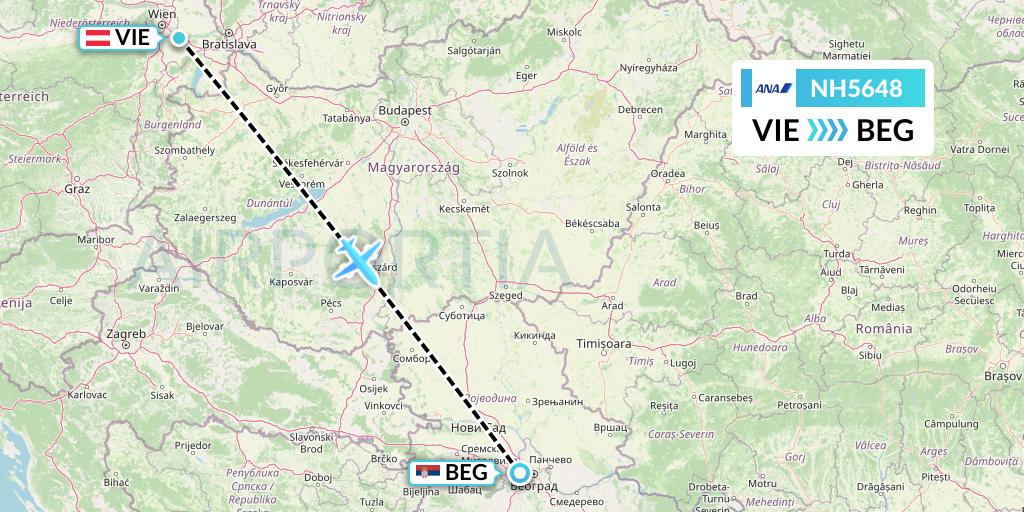 NH5648 All Nippon Airways Flight Map: Vienna to Belgrade