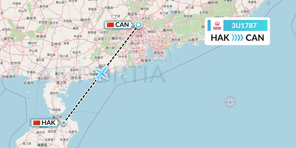 3U1787 Sichuan Airlines Flight Map: Haikou to Guangzhou