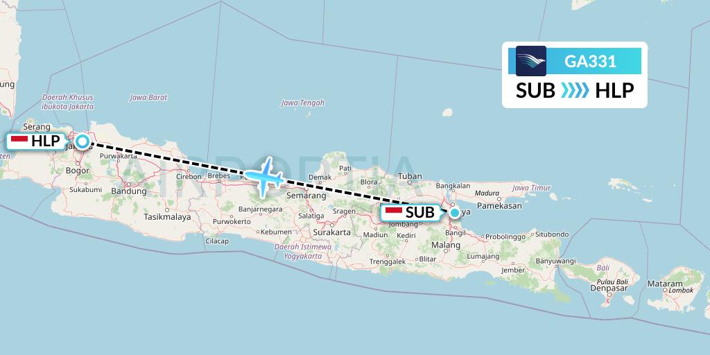 GA331 Garuda Indonesia Flight Map: Surabaya to Jakarta
