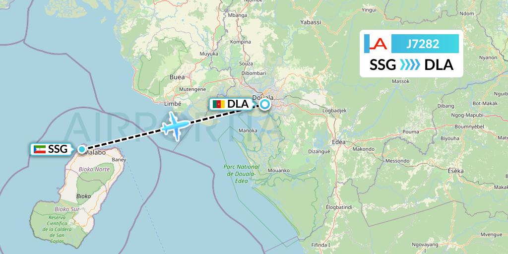 J7282 Afrijet Business Services Flight Map: Malabo to Douala
