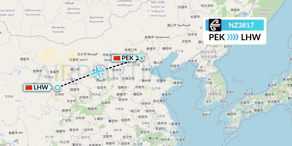 NZ3817 Air New Zealand Flight Map: Beijing to Lanzhou
