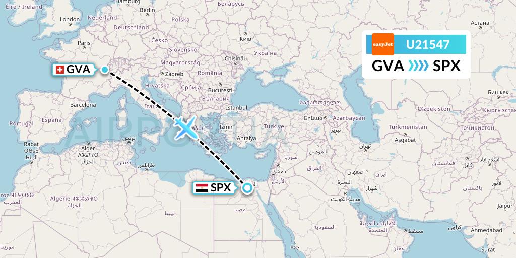 U21547 EasyJet Flight Map: Geneva to Cairo