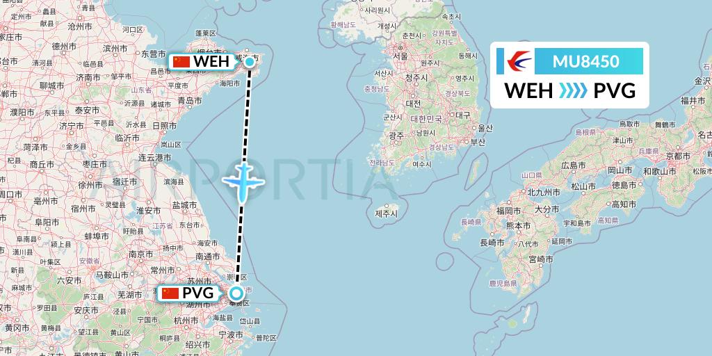 MU8450 China Eastern Airlines Flight Map: Weihai to Shanghai
