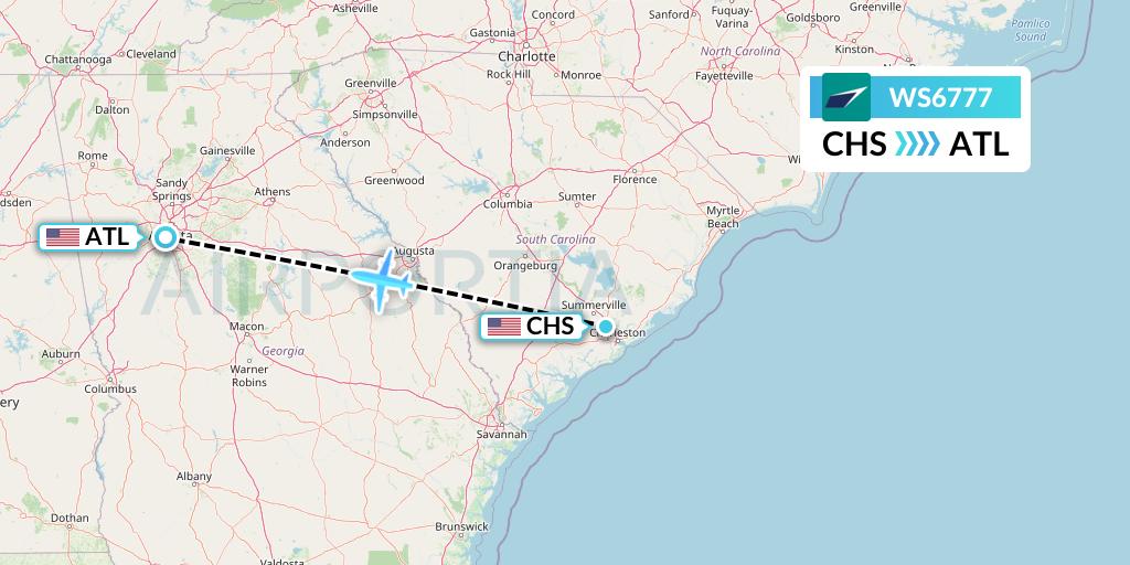 WS6777 WestJet Flight Map: Charleston to Atlanta