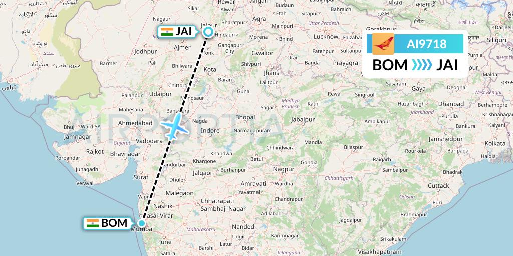 AI9718 Air India Flight Map: Mumbai to Jaipur
