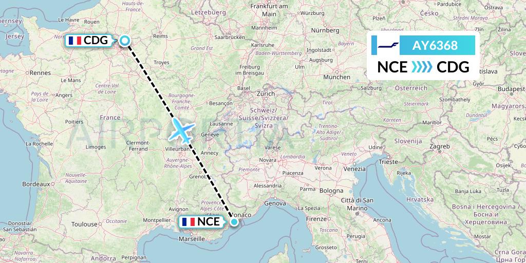 AY6368 Finnair Flight Map: Nice to Paris