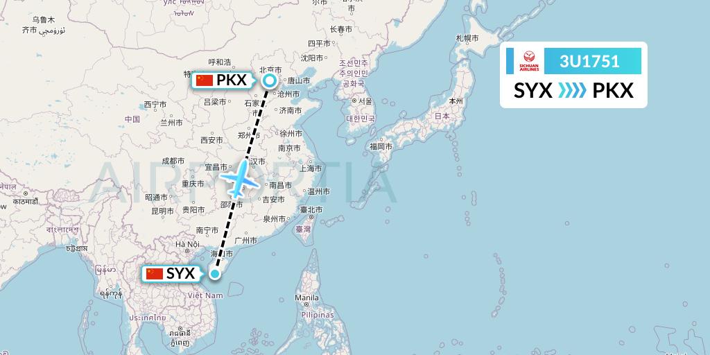 3U1751 Sichuan Airlines Flight Map: Sanya to Beijing