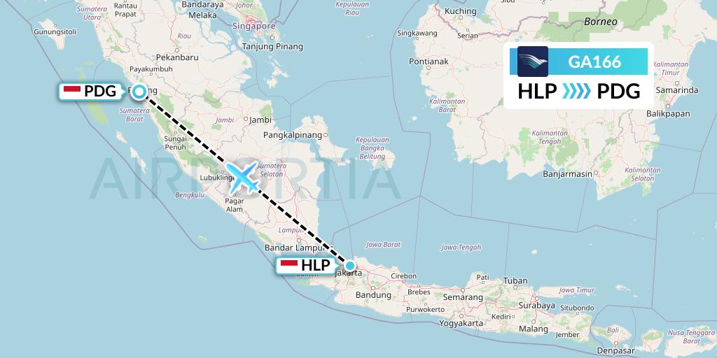 GA166 Garuda Indonesia Flight Map: Jakarta to Padang