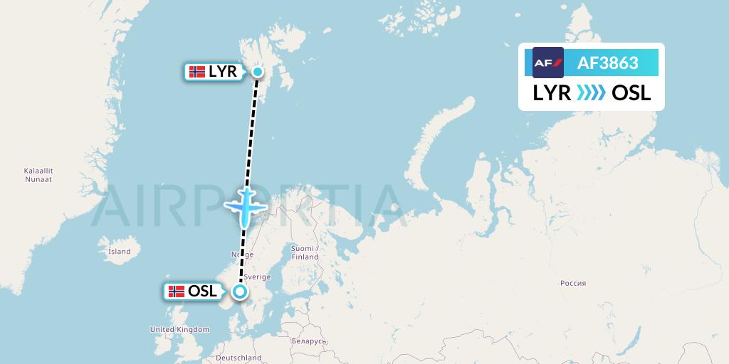 AF3863 Air France Flight Map: Longyearbyen to Oslo