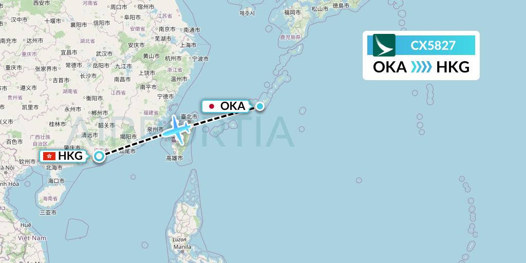 CX5827 Cathay Pacific Flight Map: Naha to Hong Kong