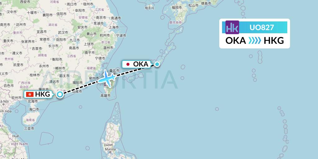 UO827 Hong Kong Express Flight Map: Naha to Hong Kong