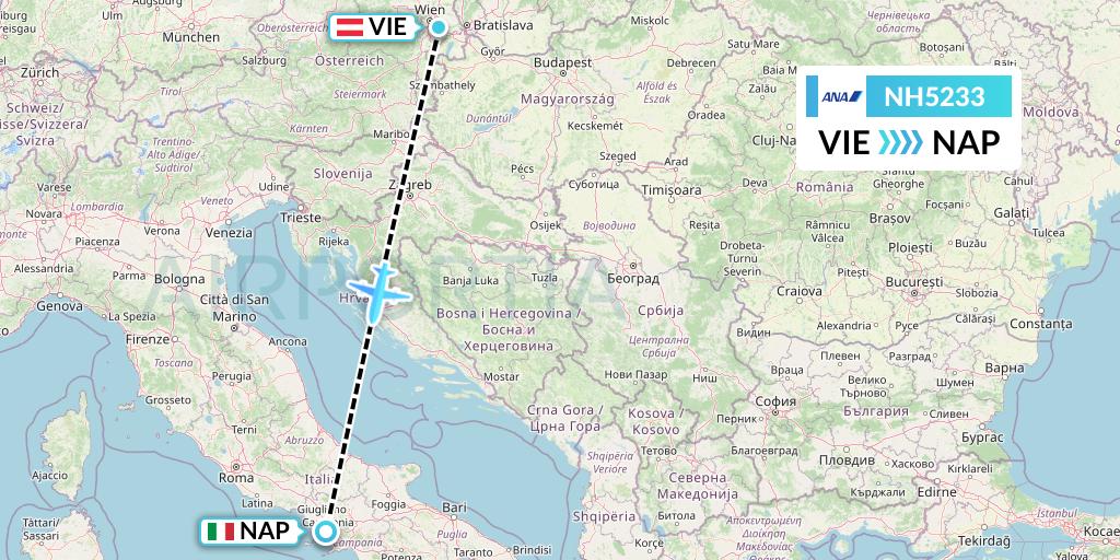 NH5233 All Nippon Airways Flight Map: Vienna to Naples