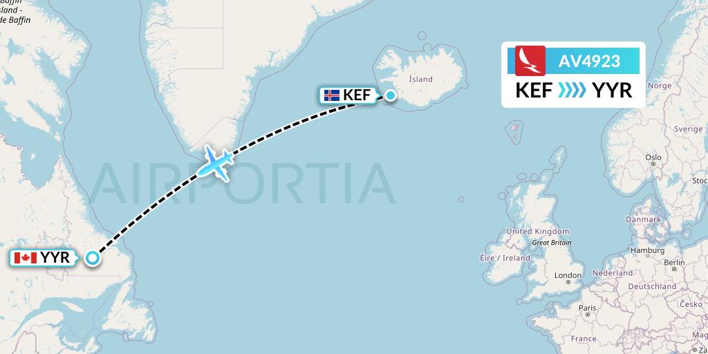 AV4923 Avianca Flight Map: Reykjavik to Goose Bay