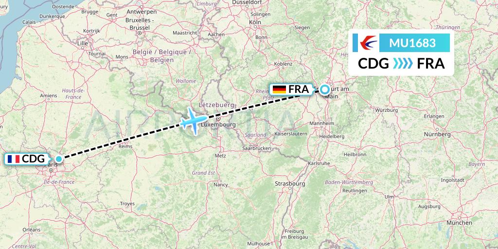 MU1683 China Eastern Airlines Flight Map: Paris to Frankfurt