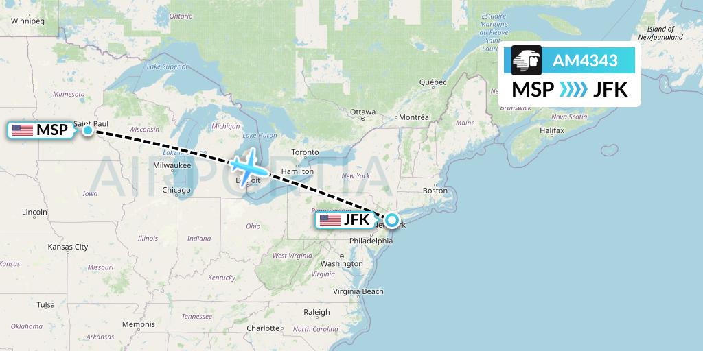 AM4343 Aeromexico Flight Map: Minneapolis to New York