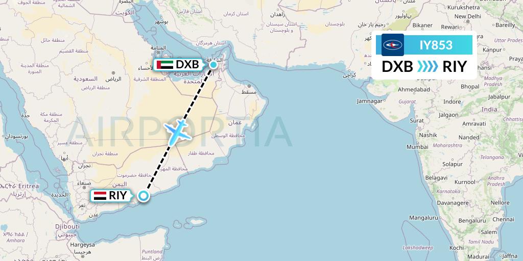 IY853 Yemenia Flight Map: Dubai to Riyan