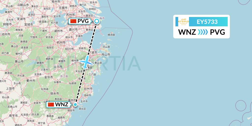 EY5733 Etihad Airways Flight Map: Wenzhou to Shanghai