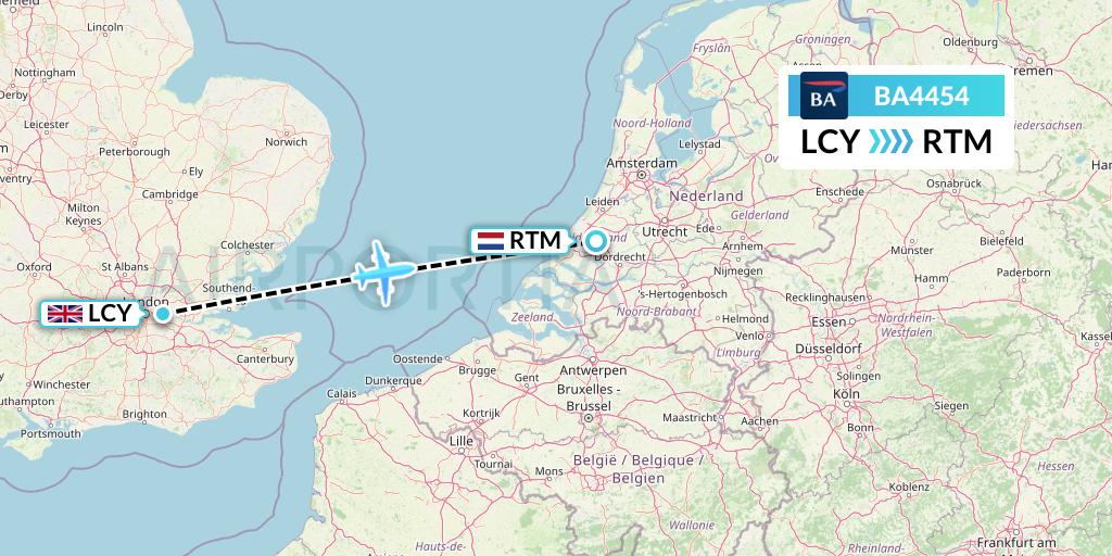BA4454 British Airways Flight Map: London to Rotterdam