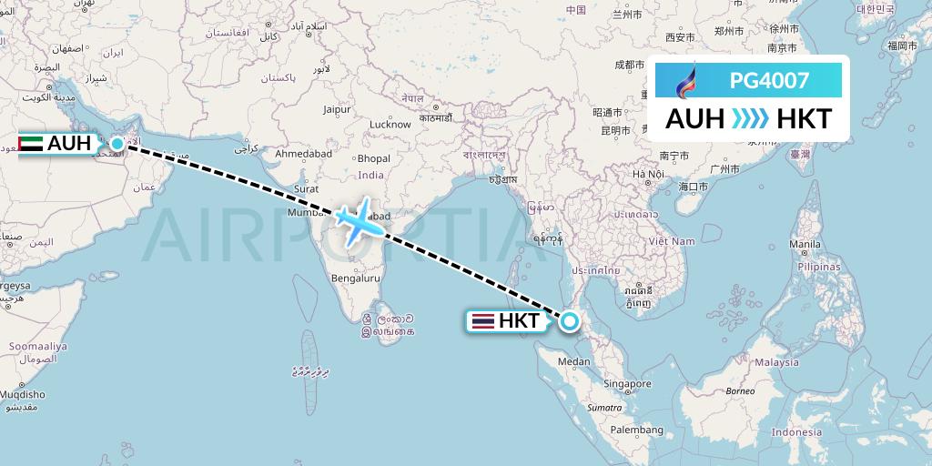 PG4007 Bangkok Airways Flight Map: Abu Dhabi to Phuket