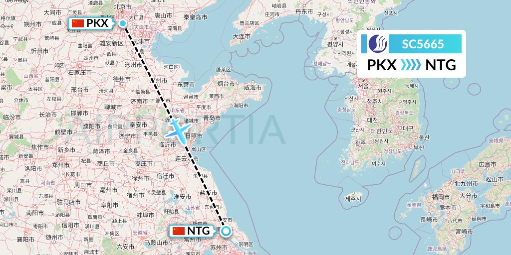 SC5665 Shandong Airlines Flight Map: Beijing to Nantong