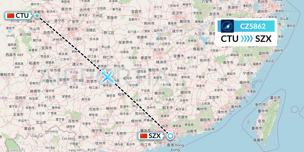 CZ5862 China Southern Airlines Flight Map: Chengdu to Shenzhen