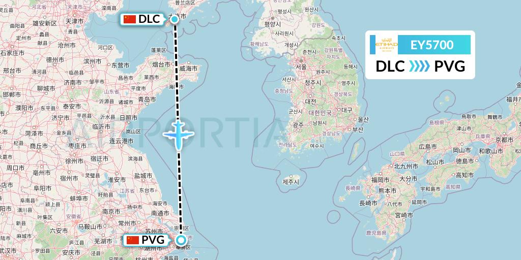 EY5700 Etihad Airways Flight Map: Dalian to Shanghai