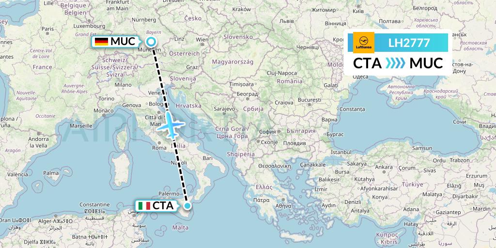 LH2777 Lufthansa Flight Map: Catania to Munich