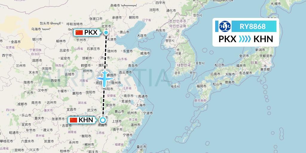RY8868 Jiangxi Air Flight Map: Beijing to Nanchang
