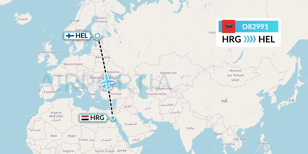 D82991 Norwegian Air International Flight Map: Hurghada to Helsinki
