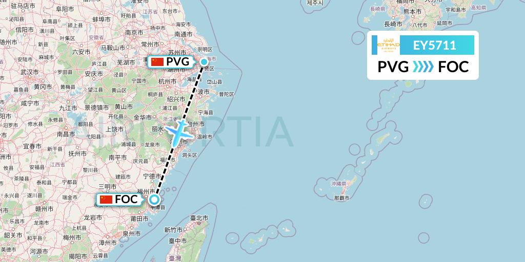 EY5711 Etihad Airways Flight Map: Shanghai to Fuzhou