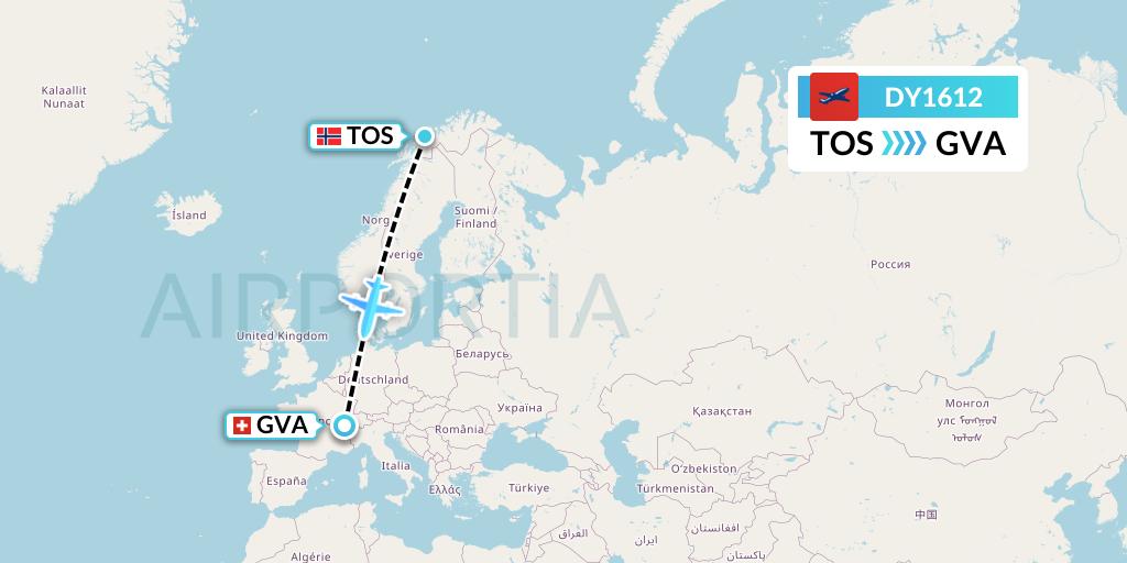 DY1612 Norwegian Flight Map: Tromso to Geneva