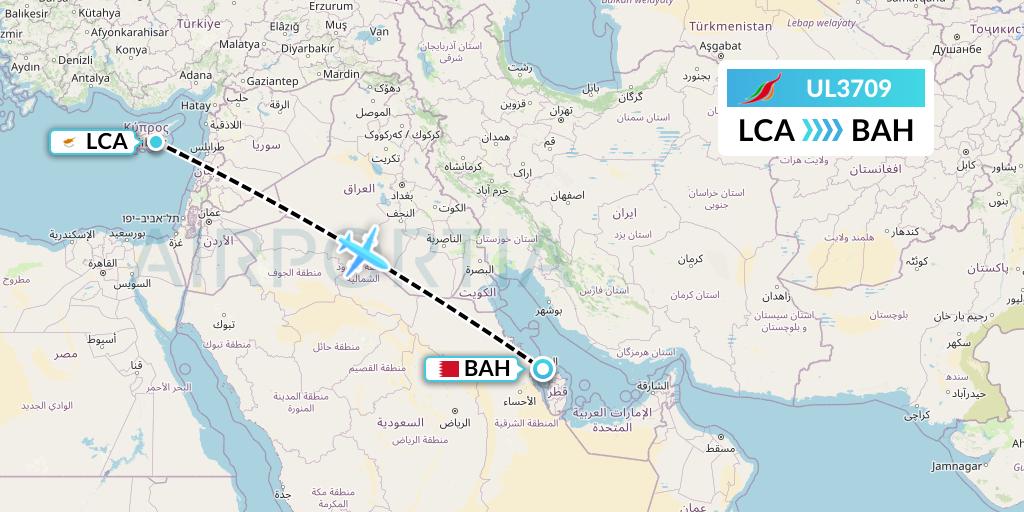 UL3709 SriLankan Airlines Flight Map: Larnaca to Bahrain