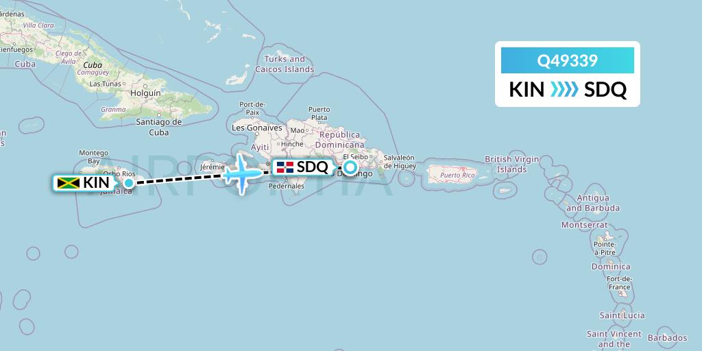 Q49339 Euroairlines Flight Map: Kingston to Santo Domingo