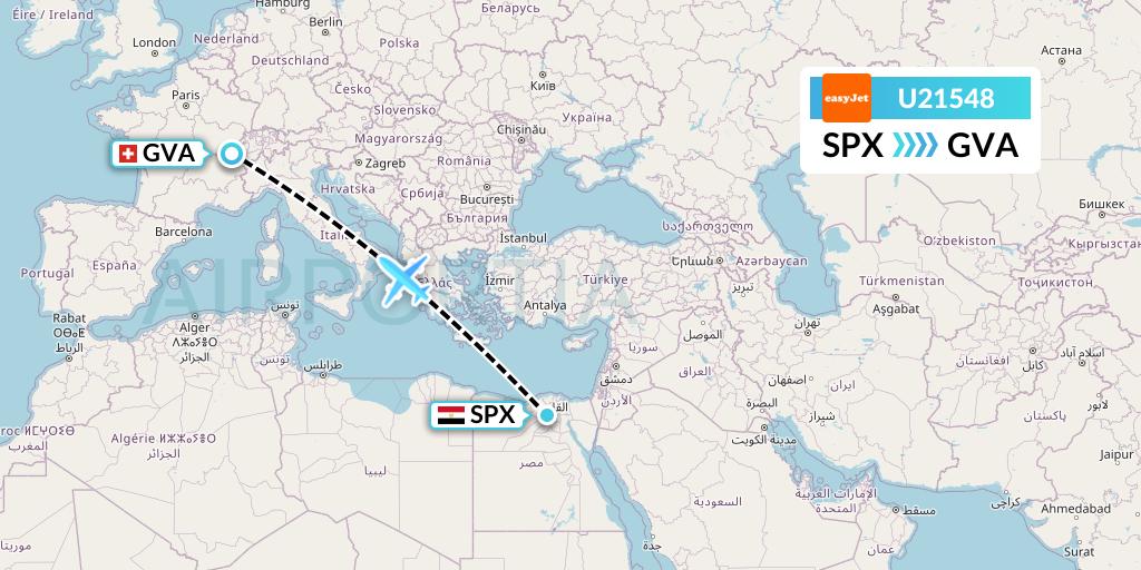 U21548 EasyJet Flight Map: Cairo to Geneva