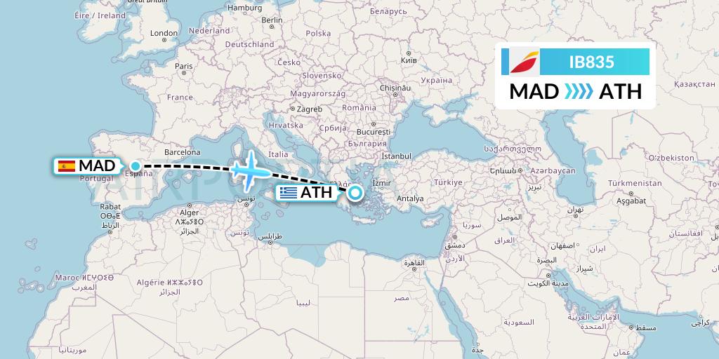 IB835 Iberia Flight Map: Madrid to Athens