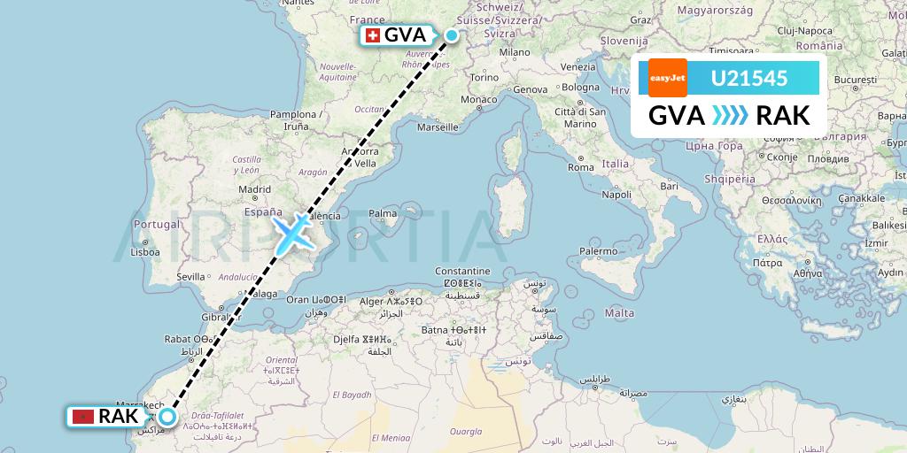U21545 EasyJet Flight Map: Geneva to Marrakesh 