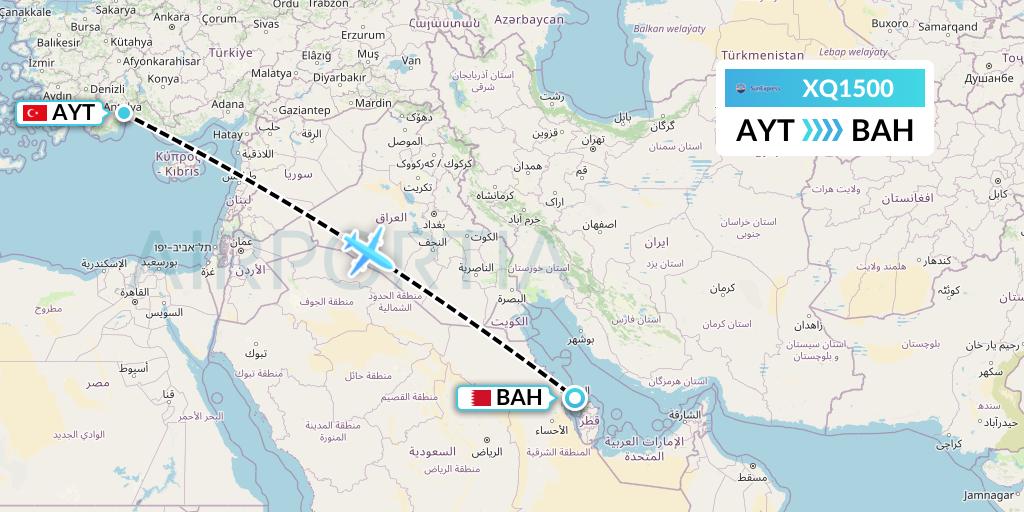 XQ1500 SunExpress Flight Map: Antalya to Bahrain