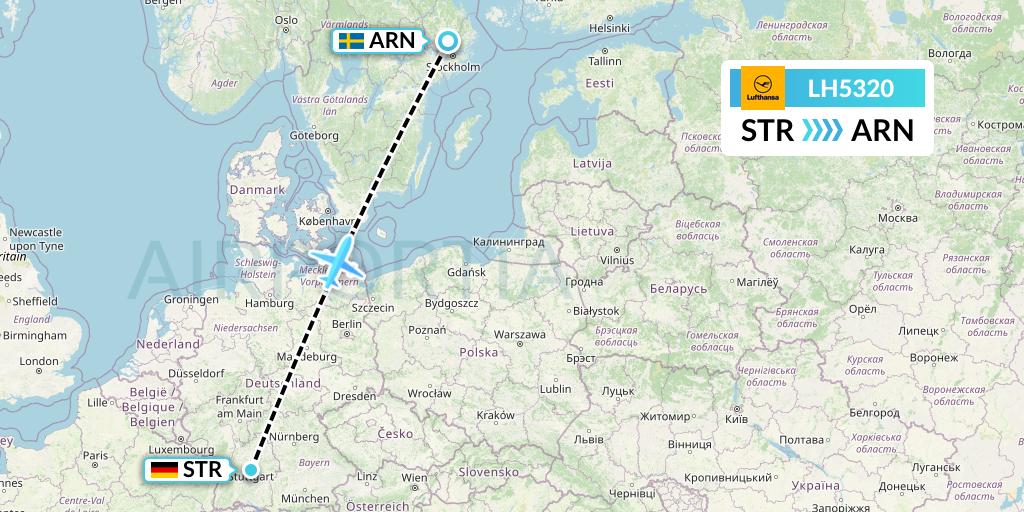 LH5320 Lufthansa Flight Map: Stuttgart to Stockholm