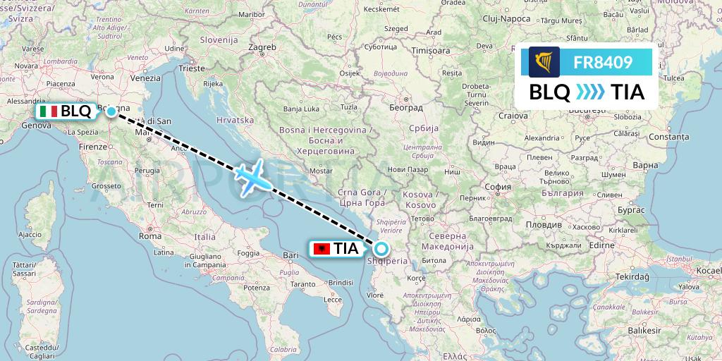 FR8409 Ryanair Flight Map: Bologna to Tirana