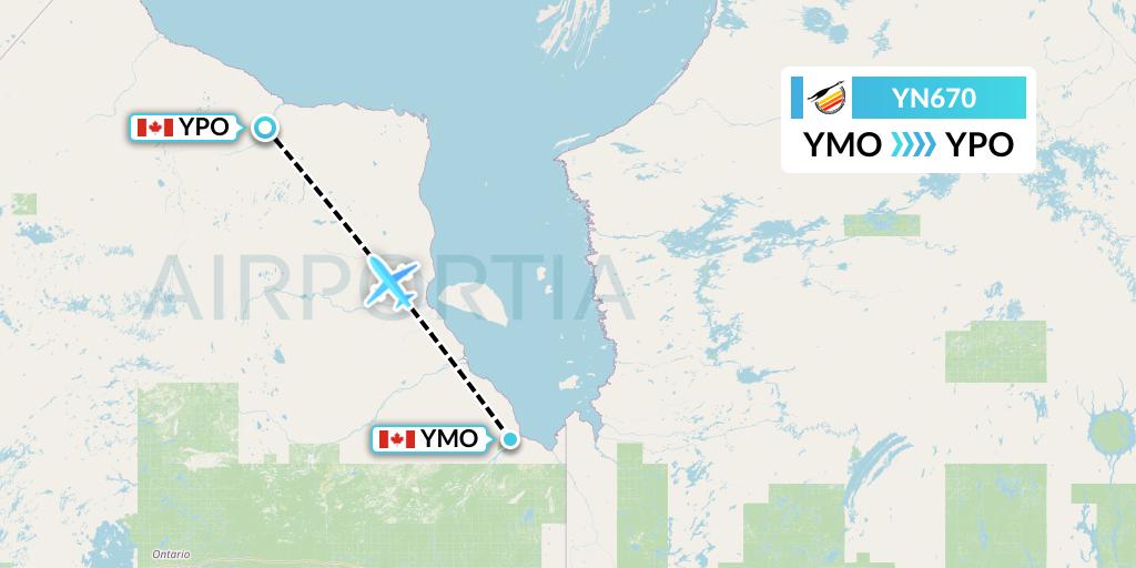 YN670 Air Creebec Flight Map: Moosonee to Peawanuck