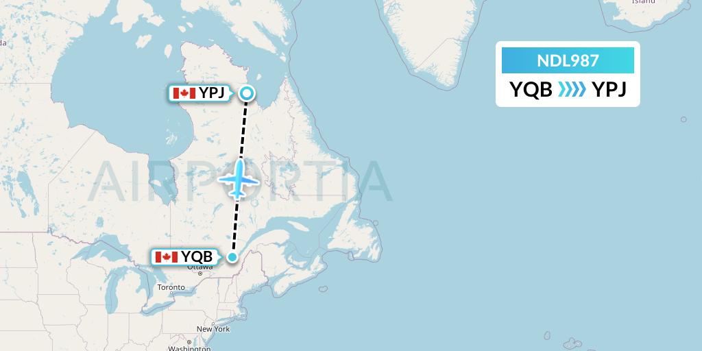NDL987 Chrono Aviation Flight Map: Quebec to Aupaluk